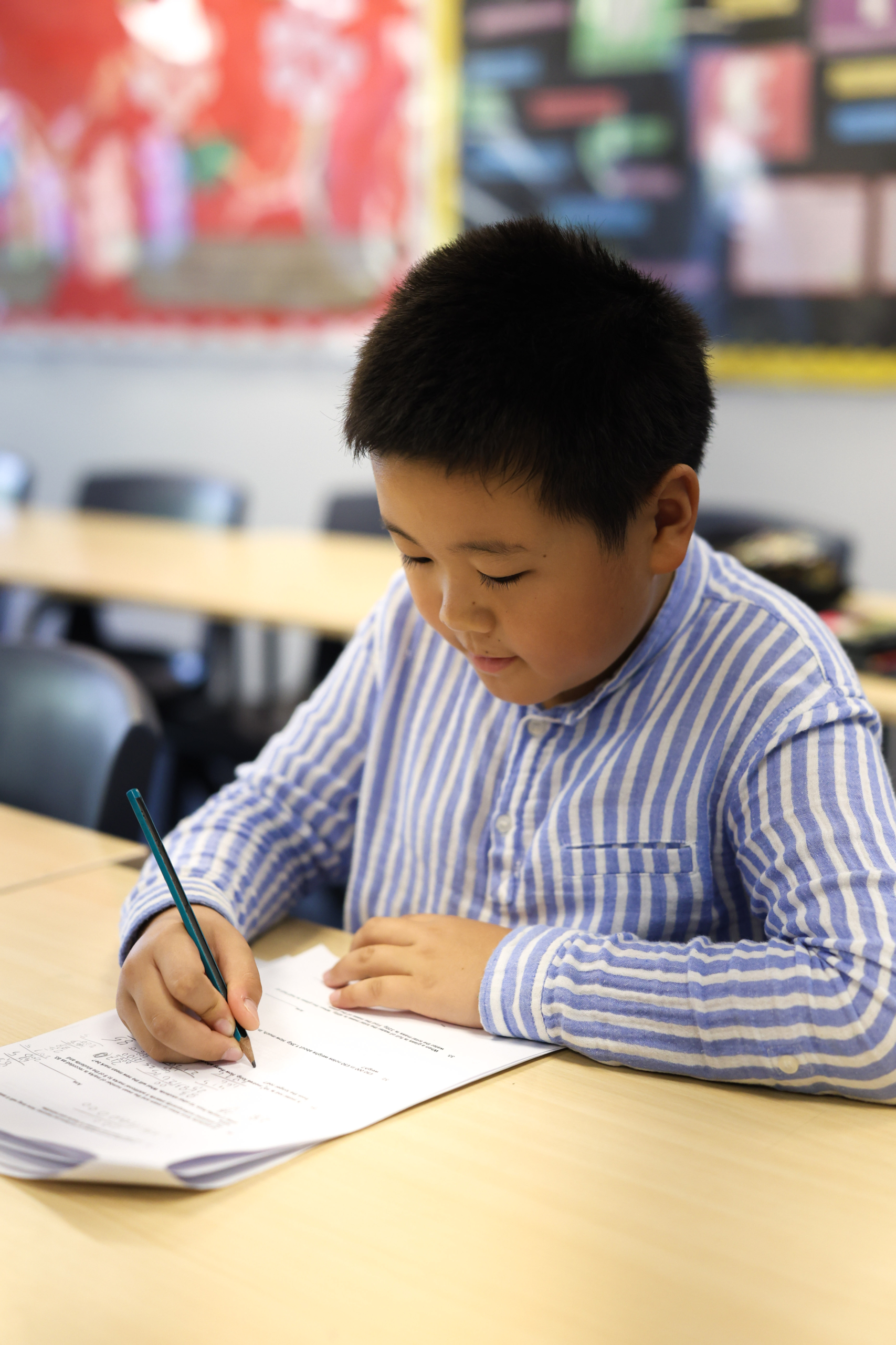 Child concentrating during a mock exam